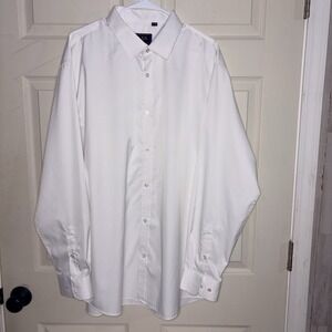 FLEX Big & Tall 2XL White Dress Shirt Long Sleeve Point Collar Button Solid